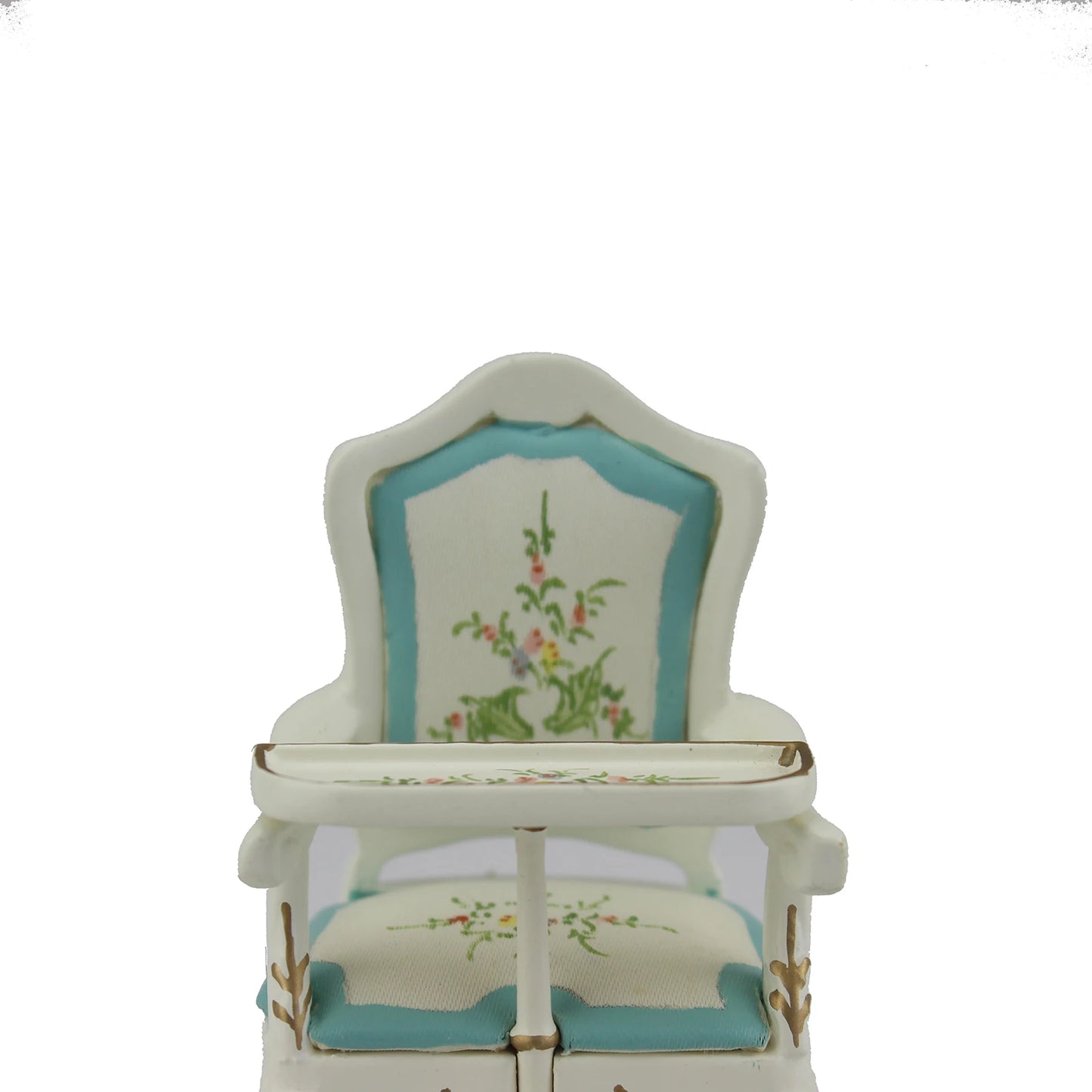 Silla de bebé de lujo pintada en blanco en miniatura a escala 1:12, muebles para casa de muñecas para sala de estar