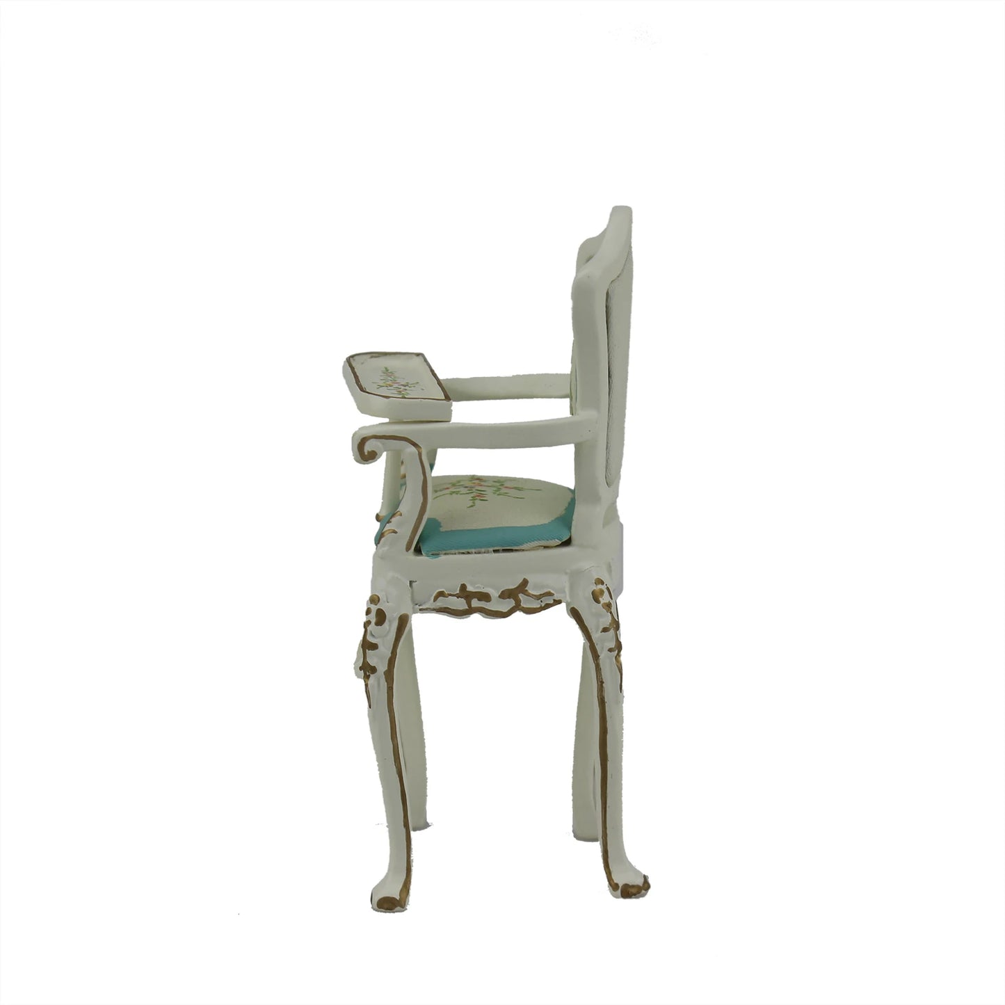 Silla de bebé de lujo pintada en blanco en miniatura a escala 1:12, muebles para casa de muñecas para sala de estar