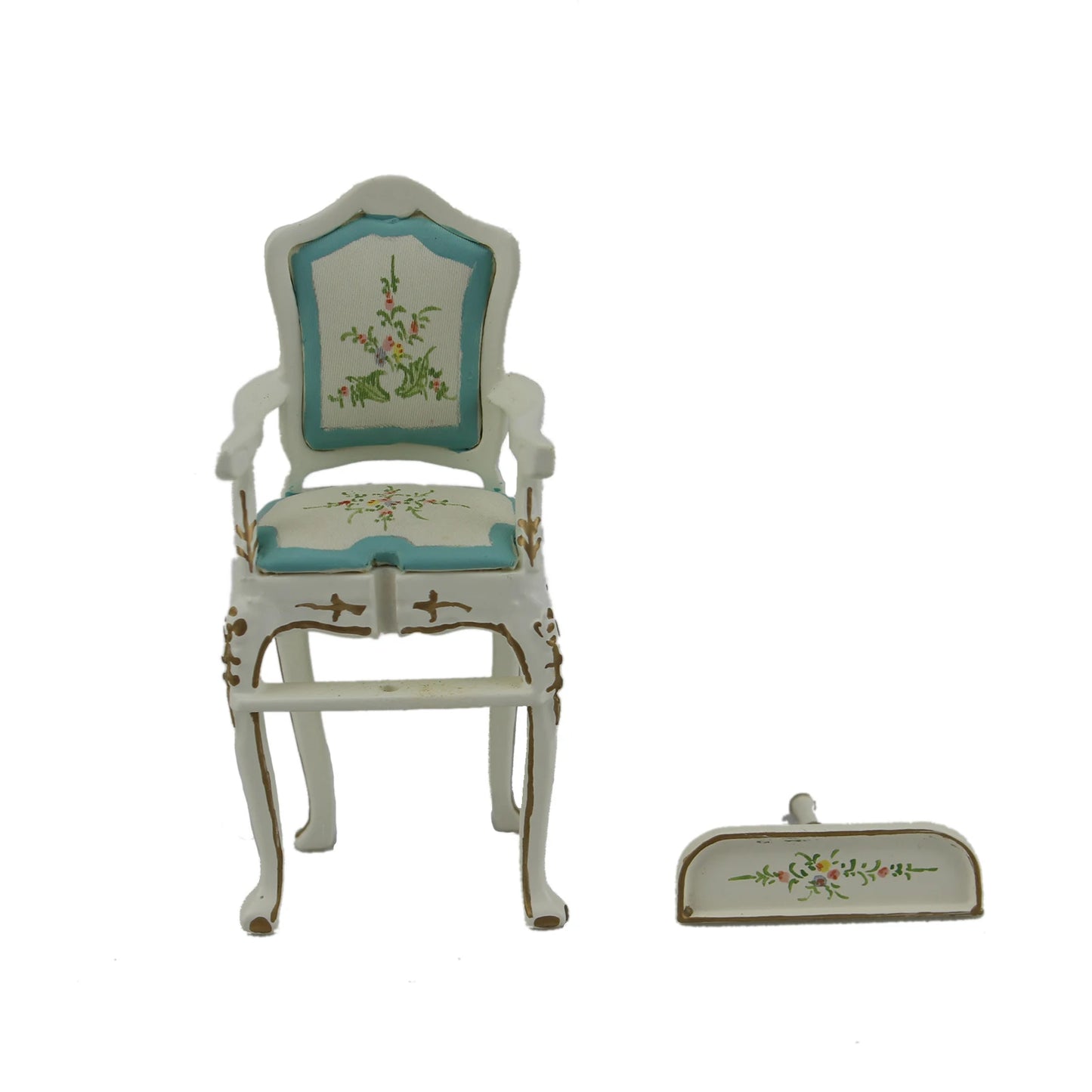 Silla de bebé de lujo pintada en blanco en miniatura a escala 1:12, muebles para casa de muñecas para sala de estar
