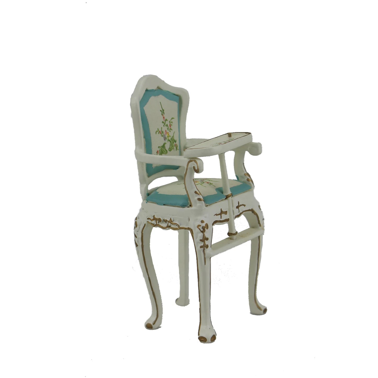 Silla de bebé de lujo pintada en blanco en miniatura a escala 1:12, muebles para casa de muñecas para sala de estar