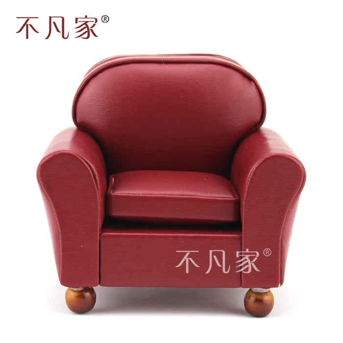 Sillón rojo elegante y lujoso en miniatura a escala 1:12 para casa de muñecas, muebles de salón.