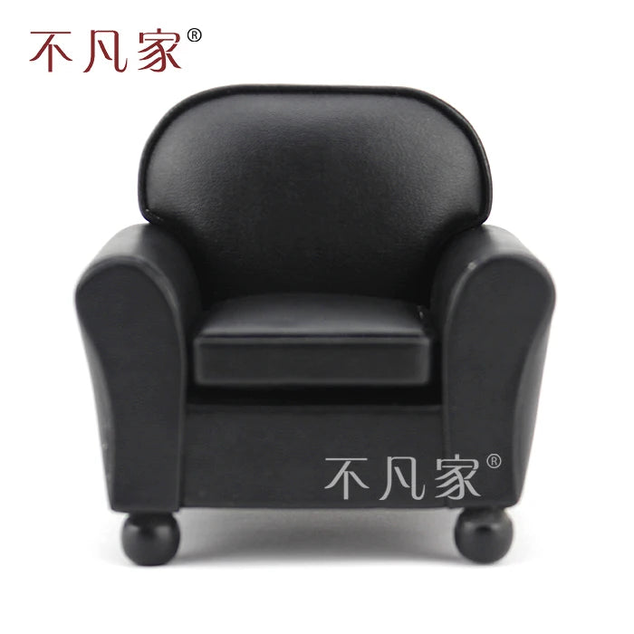 Sillón elegante negro en miniatura a escala 1:12 para casa de muñecas, muebles de salón