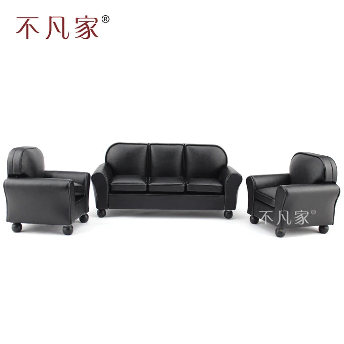 Sillón elegante negro en miniatura a escala 1:12 para casa de muñecas, muebles de salón