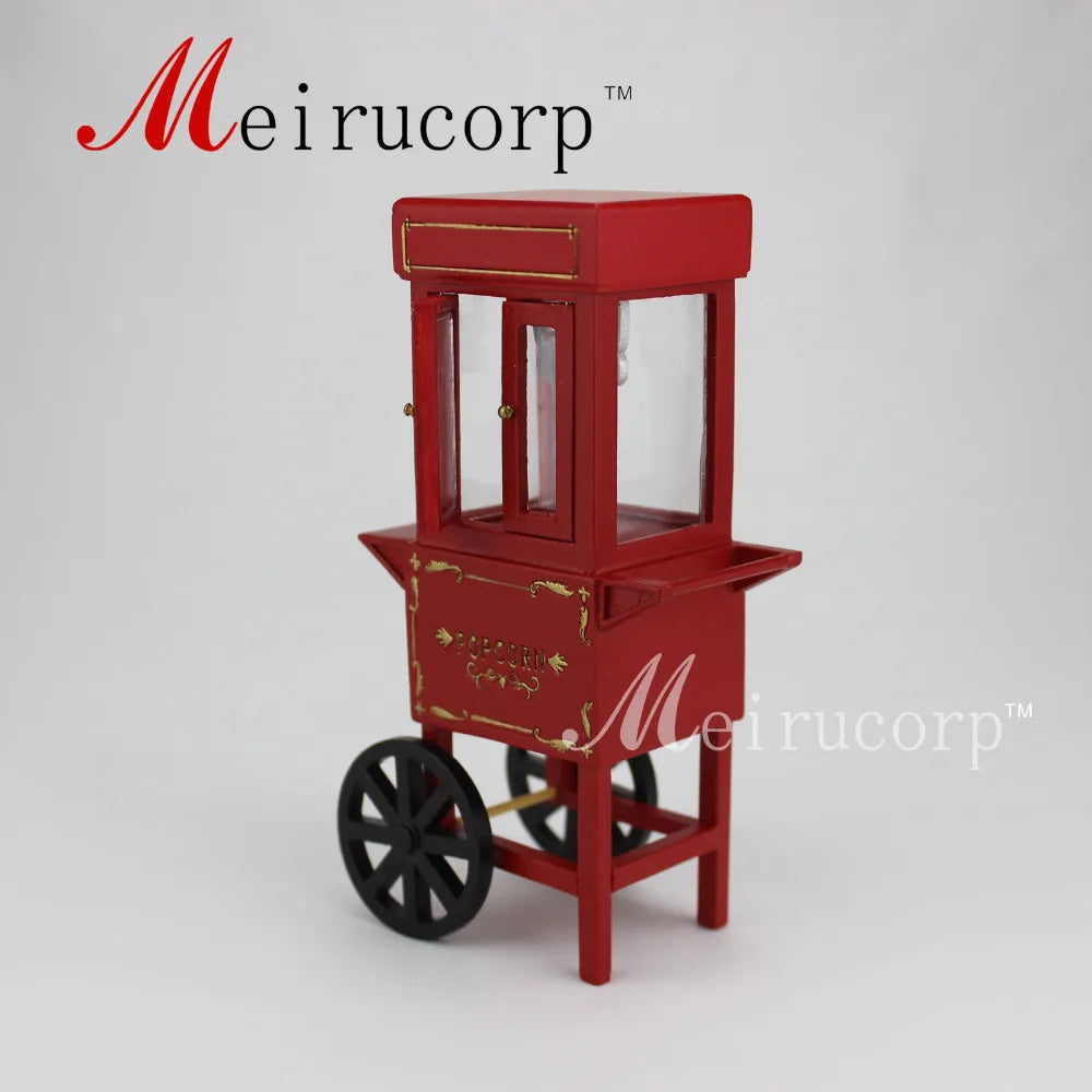 Casa de muñecas en miniatura a escala 1:12 con carrito de palomitas rojo: muebles en miniatura detallados para coleccionistas