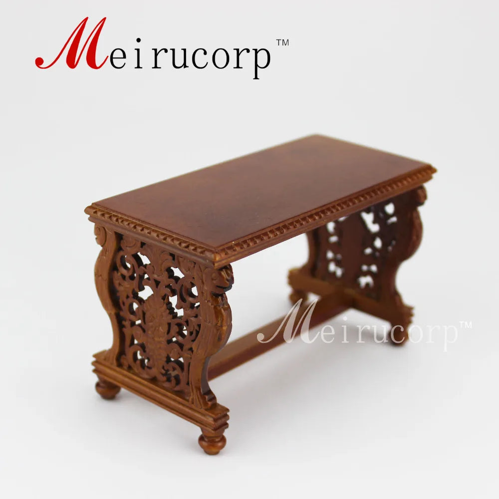 Escritorio de madera tallado a mano a escala 1:12, muebles en miniatura para casa de muñecas, decoración lujosa para sala de estar.