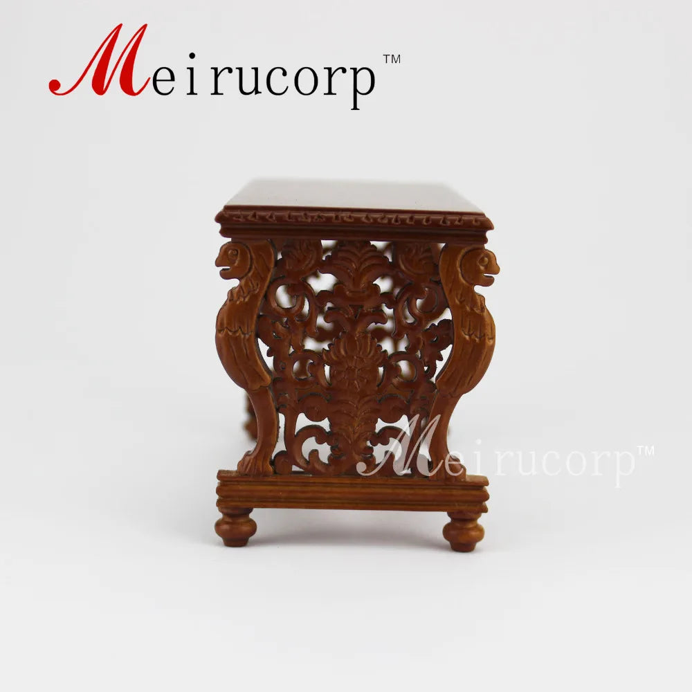 Escritorio de madera tallado a mano a escala 1:12, muebles en miniatura para casa de muñecas, decoración lujosa para sala de estar.