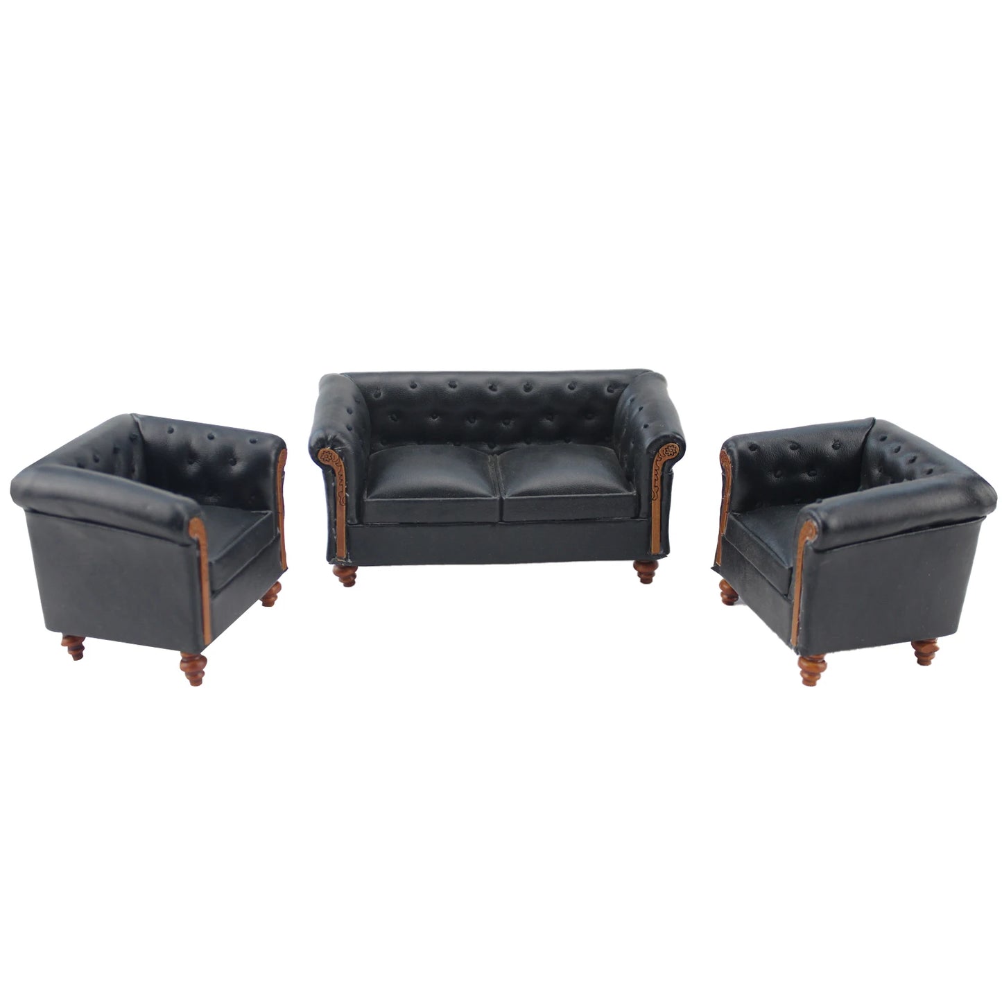 Sofá de casa de muñecas en miniatura de cuero sintético negro a escala 1:12 - Mueble artesanal
