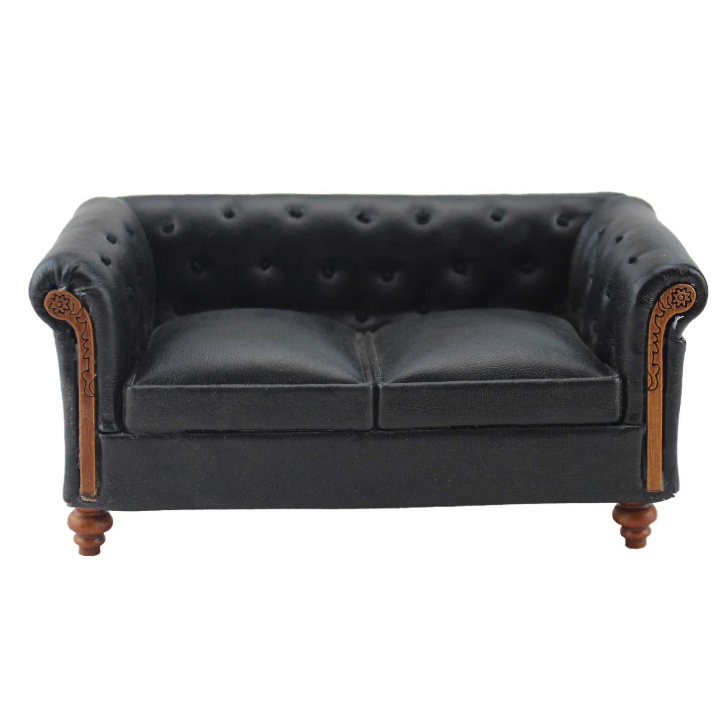 1:12 Scale Miniature Dollhouse Handmade Black Faux Leather Sofa Furniture