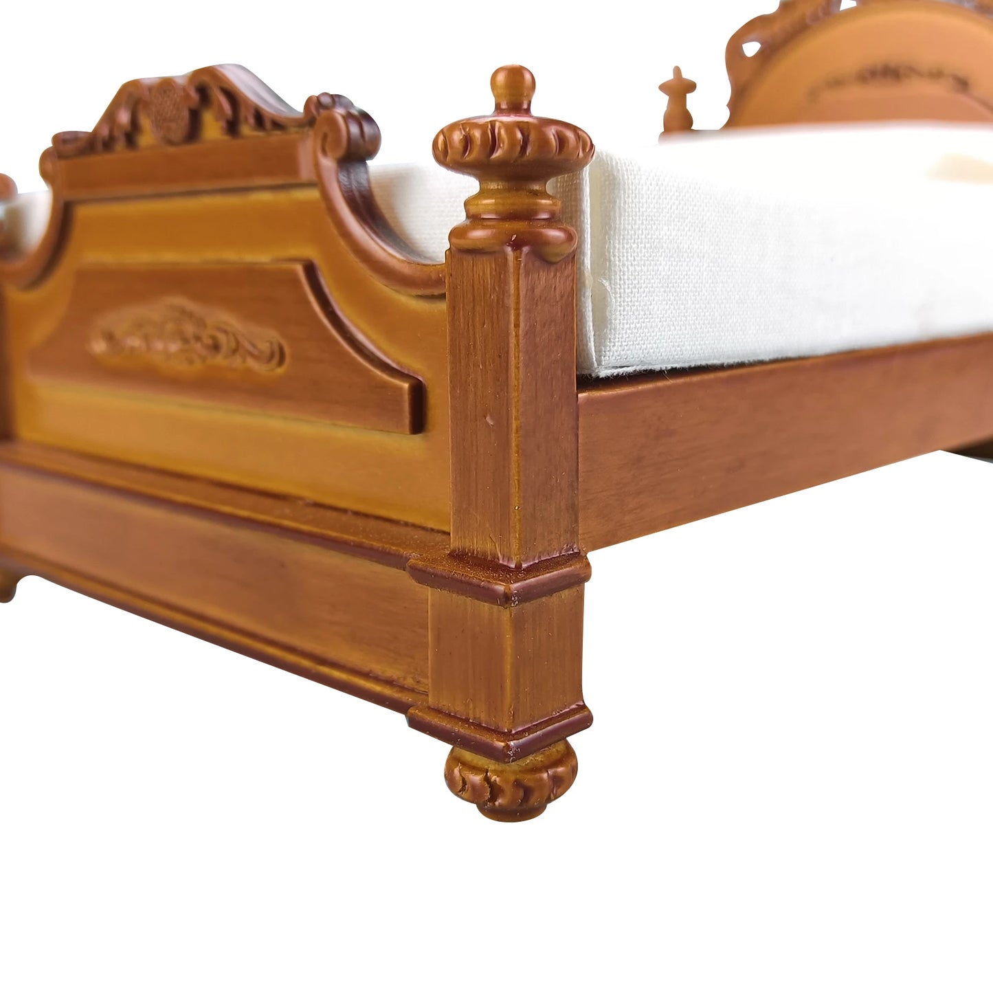 Cama de madera estilo victoriano para casa de muñecas en miniatura a escala 1:12