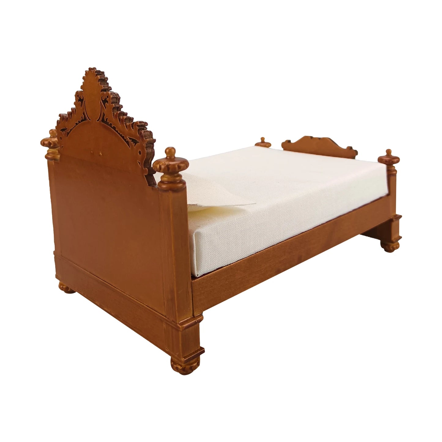 Cama de madera estilo victoriano para casa de muñecas en miniatura a escala 1:12