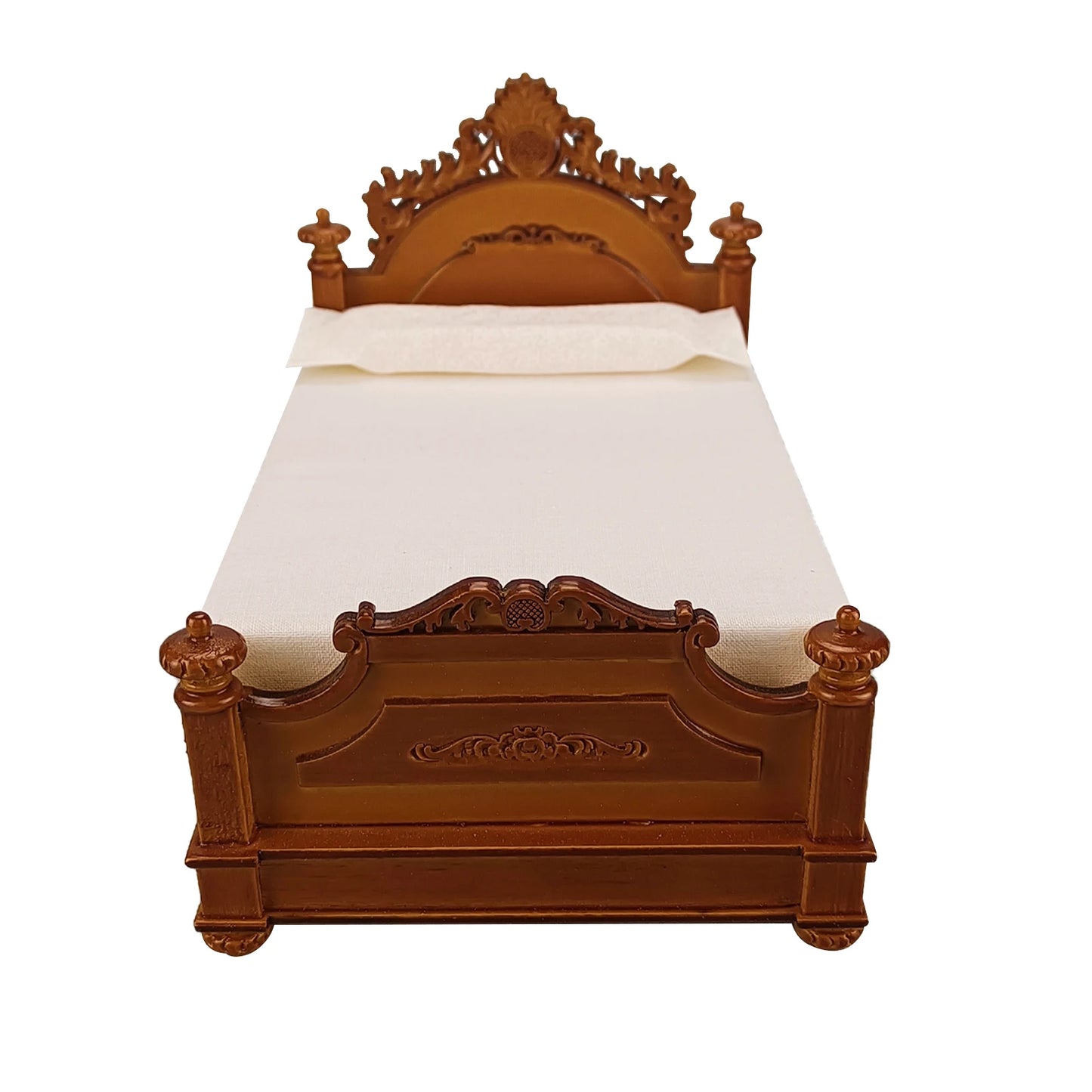 Cama de madera estilo victoriano para casa de muñecas en miniatura a escala 1:12
