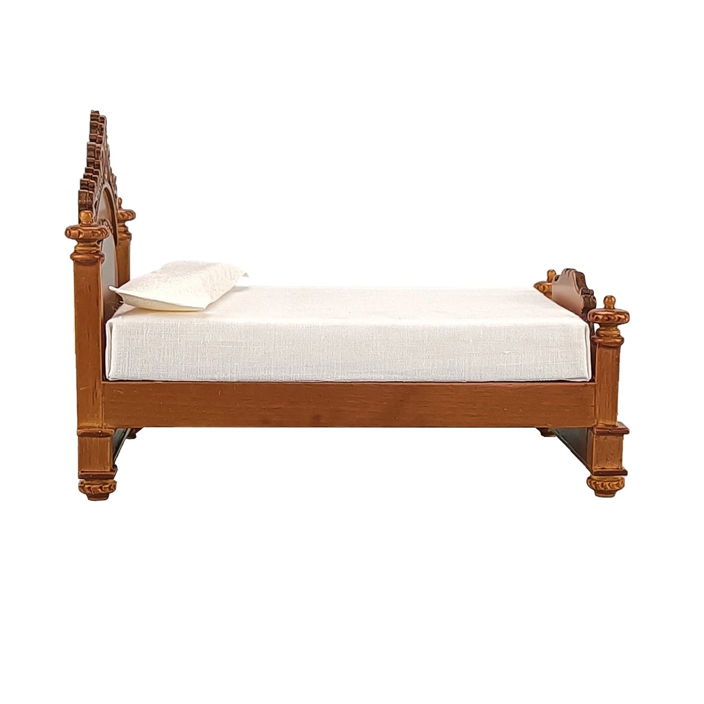 Cama de madera estilo victoriano para casa de muñecas en miniatura a escala 1:12