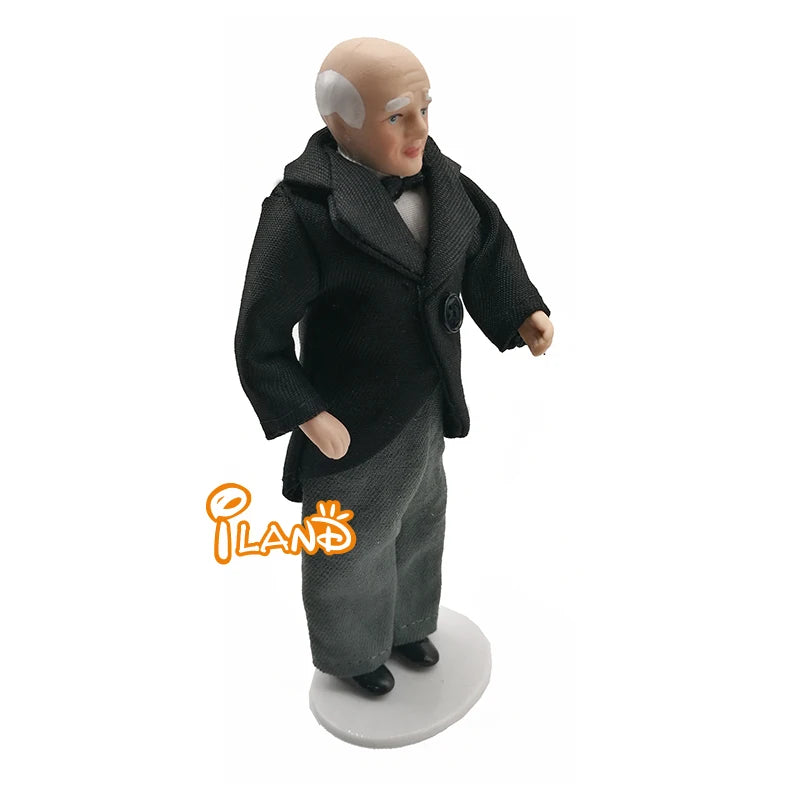 1:12 Scale Miniature Porcelain Doll Old Man Servant Butler Model For Dollhouse