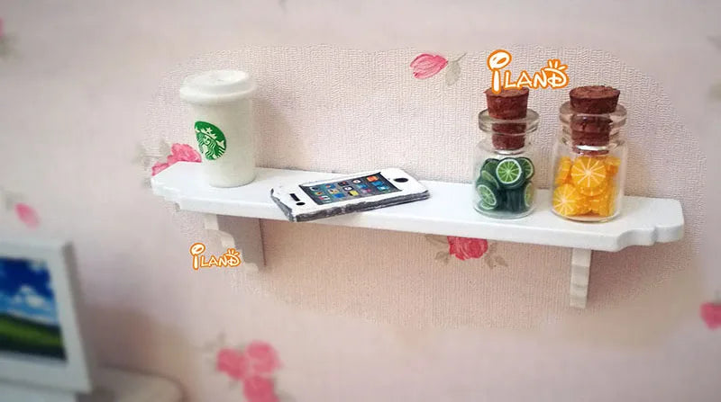 1:12 Scale Miniature Dollhouse Wooden White Wall Shelf Rack Furniture Accessories