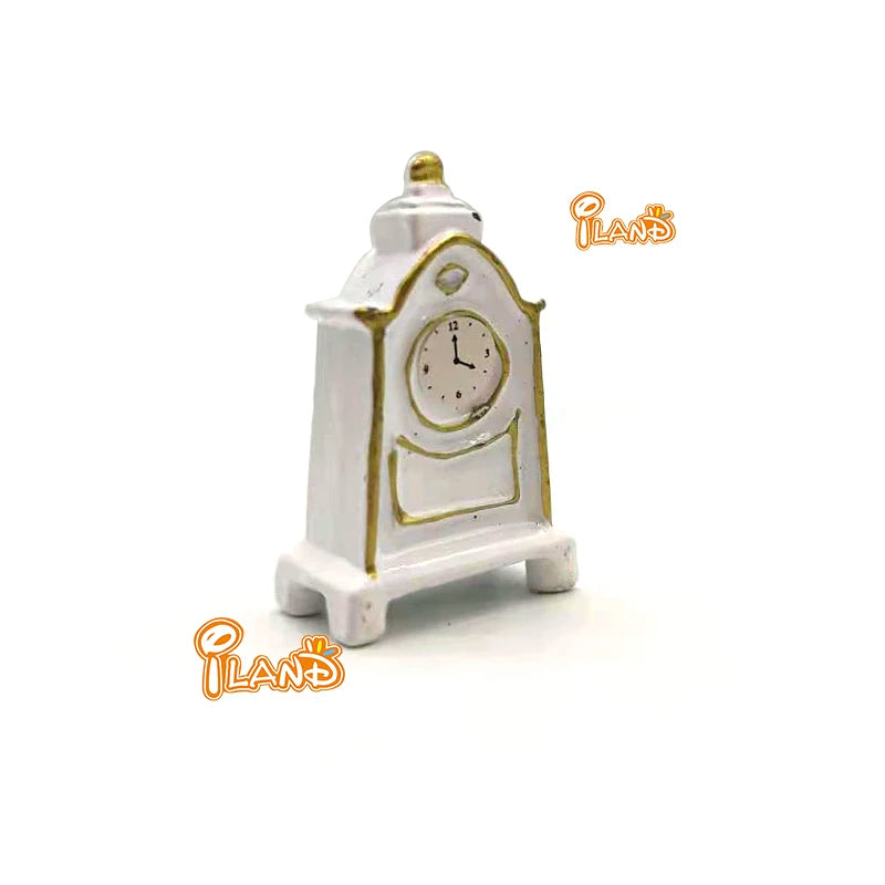 Reloj de mesa retro blanco a escala 1:12 para decoración de casas de muñecas en miniatura