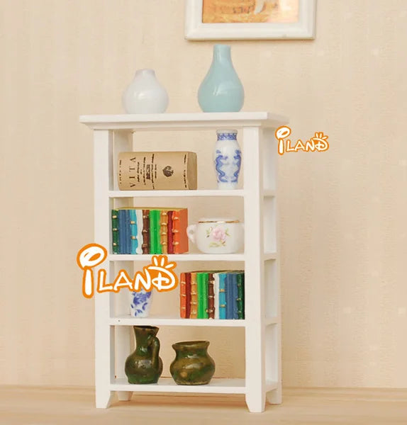 1:12 Scale Miniature Dollhouse Wooden White 4 Layer Display Stand Shelf Miniature Furniture