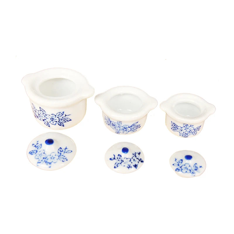 1:12 Scale Miniature Kitchen Cookware Set Cooking Pot Stock Pot Soup Pot With Lid Ceramic Saucepan Dollhouse Accessories