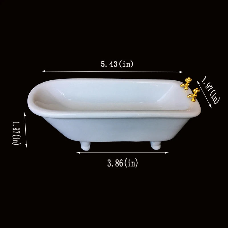 1:12 Scale Miniature Bathroom Set White Toilet Sink Bathtub Dollhouse Furniture