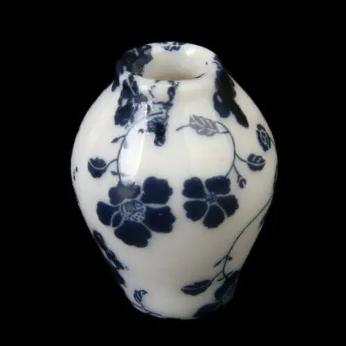 1:12 Scale Miniature Porcelain Vase Blue Vine For Dollhouse Accessories