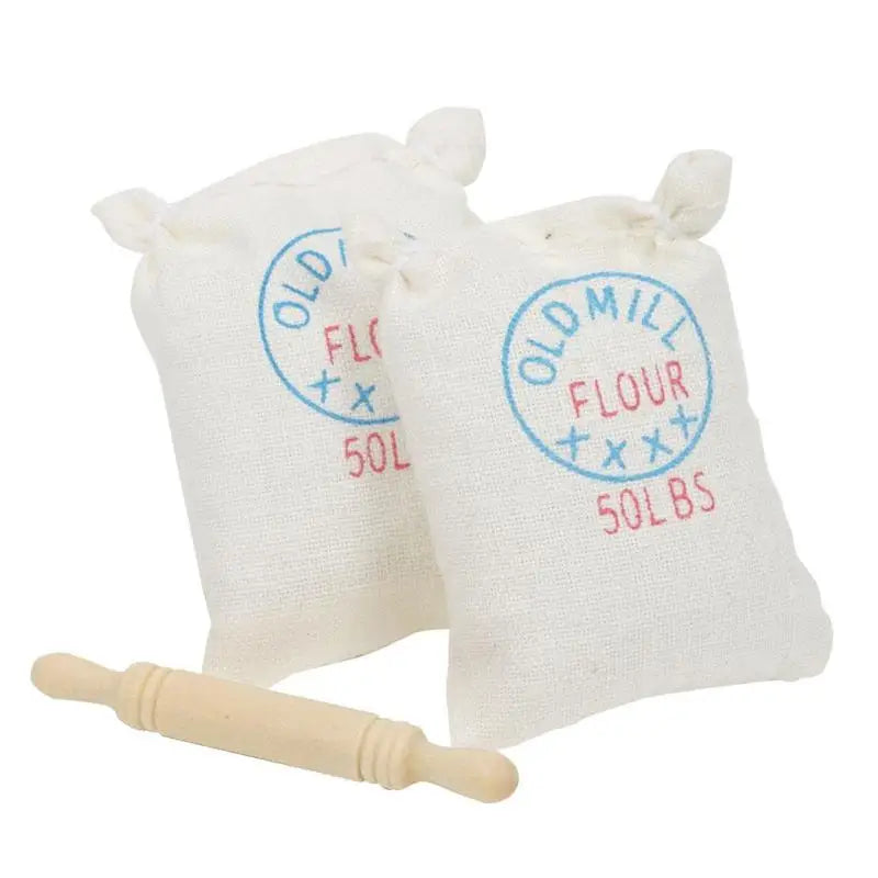 Accessoires de cuisine miniatures à l'échelle 1:12 : 2 sacs de farine et 1 rouleau à pâtisserie, meubles pour maison de poupée