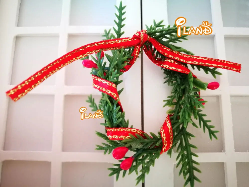 Corona navideña en miniatura para casa de muñecas a escala 1:12: decoración y regalo perfectos para las fiestas.