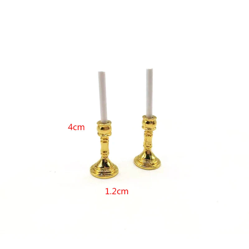 Candelabro de metal dorado a escala 1:12 para casa de muñecas en miniatura - Decoración navideña para centro de mesa