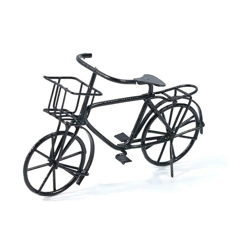 1:12 Scale Miniature Black Metal Bicycle Old Style Model For Dollhouse Garden Courtyard Decor