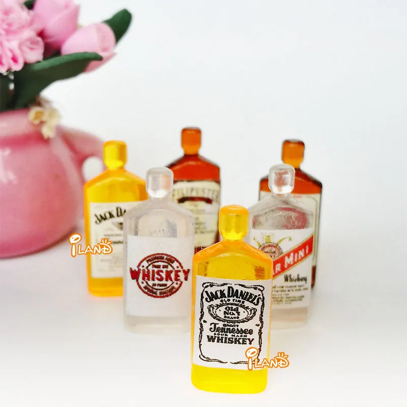 Ensemble de bouteilles de vin et de whisky miniatures à l'échelle 1:12, modèle de jouet de cuisine pour décoration de maison de poupée