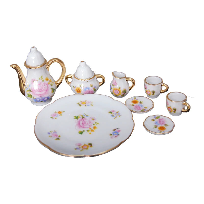 1:6 Scale Miniature Porcelain Tea Set With Pot Cup Saucer Dish For Dollhouse Accessory Fashion Doll China