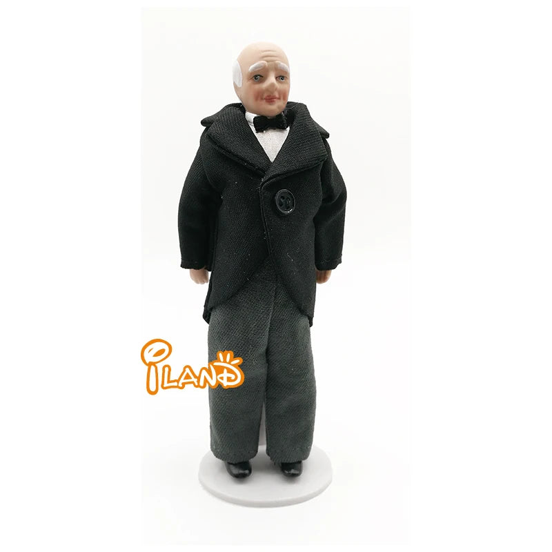 1:12 Scale Miniature Porcelain Doll Old Man Servant Butler Model For Dollhouse