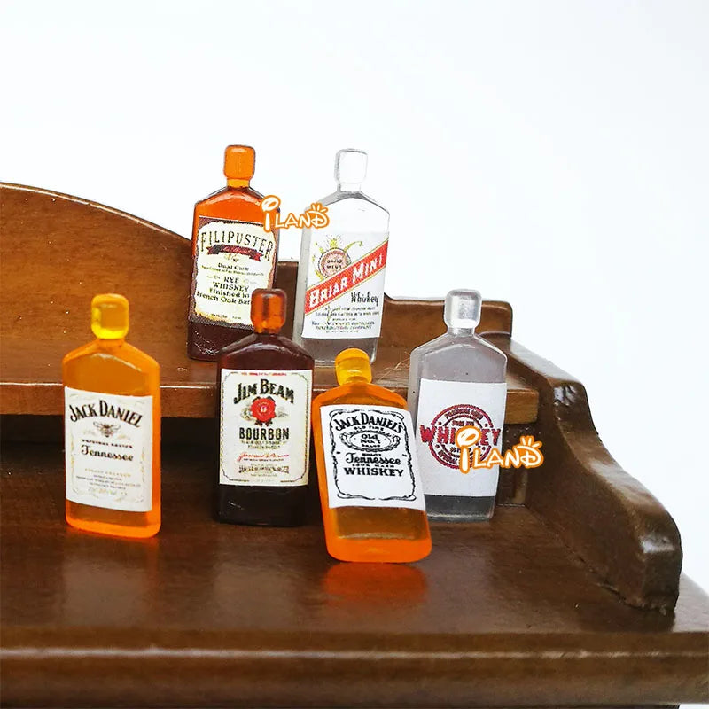 Ensemble de bouteilles de vin et de whisky miniatures à l'échelle 1:12, modèle de jouet de cuisine pour décoration de maison de poupée