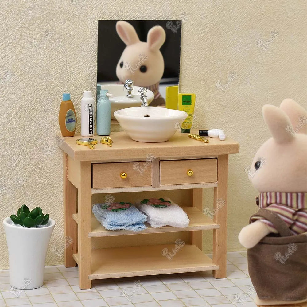 1:12 Scale Miniature Wooden Console Table Cabinet Kitchen Room Sideboard Bathroom Shelf Dollhouse Furniture