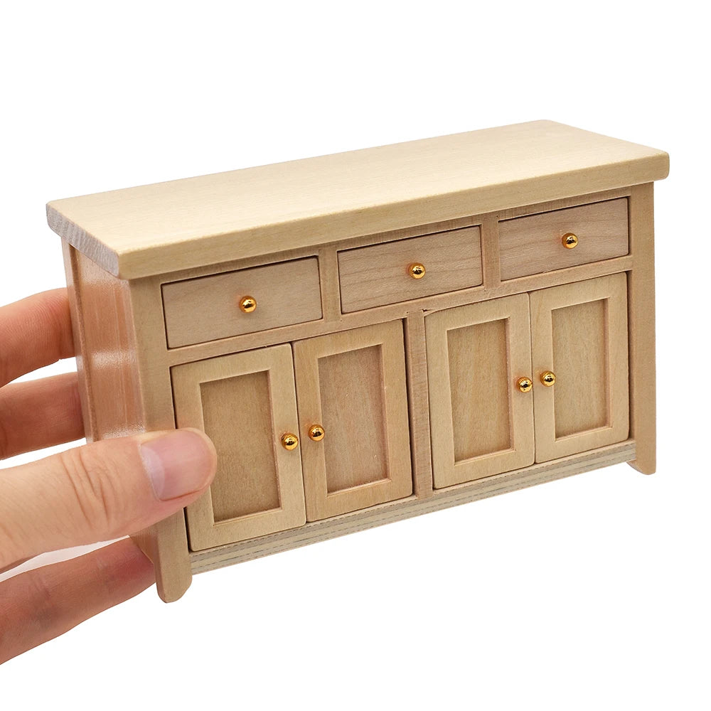 1:12 Scale Wooden Storage Cabinet Closet For Living Room Kitchen Miniature Dollhouse Furniture With Drawer Door