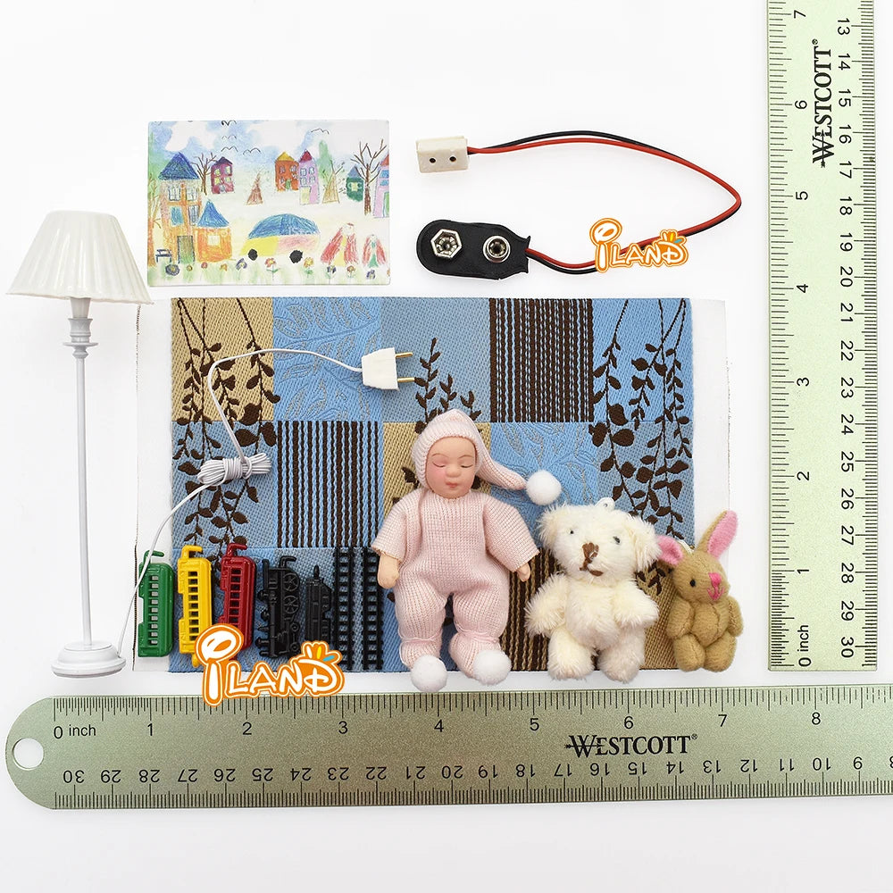 1:12 Scale Miniature Crib Set Baby Room Furniture Accessories High Chair Hobbyhorse Dollhouse Decor