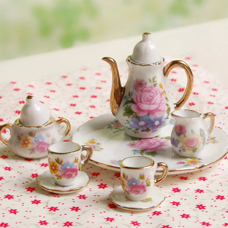 1:6 Scale Miniature Porcelain Tea Set With Pot Cup Saucer Dish For Dollhouse Accessory Fashion Doll China