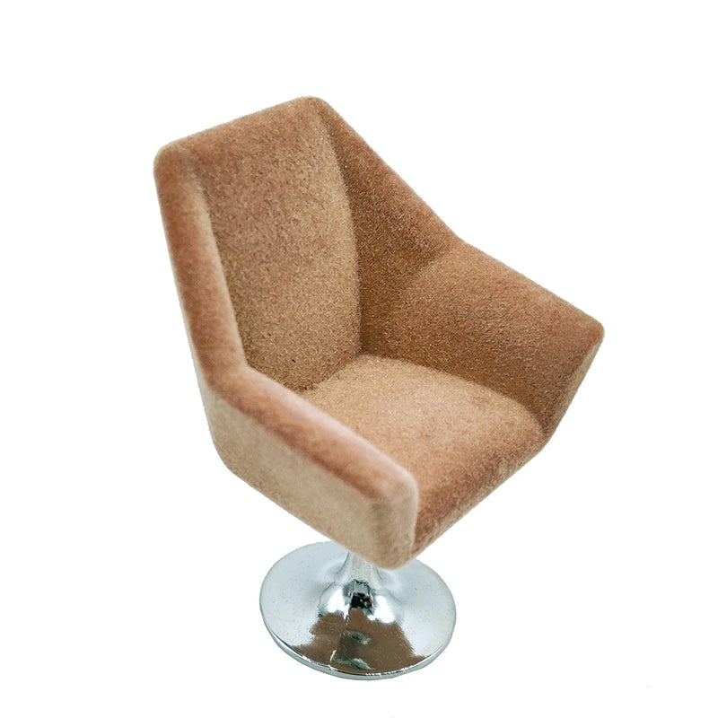 1:12 Scale Miniature Swivel Chair Flocking Leisure Living Room Dollhouse Furniture