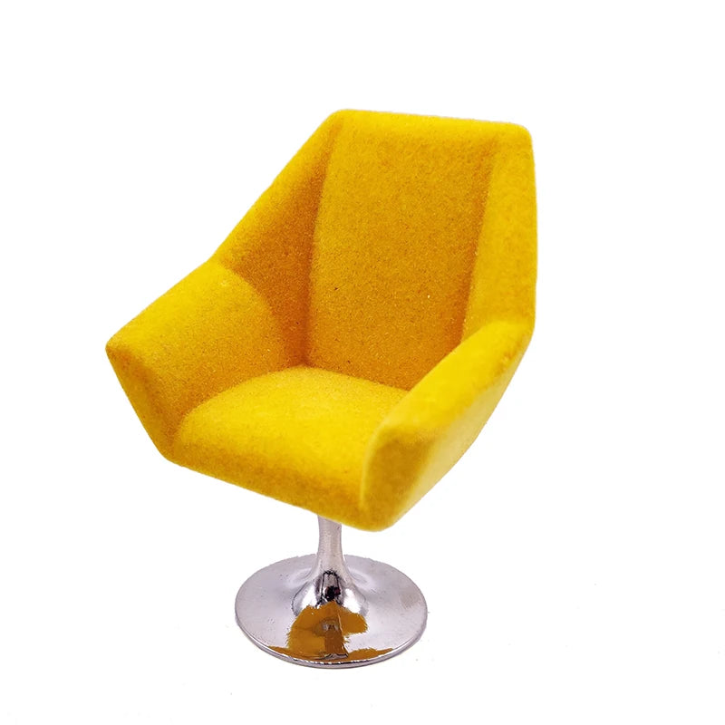 1:12 Scale Miniature Swivel Chair Flocking Leisure Living Room Dollhouse Furniture