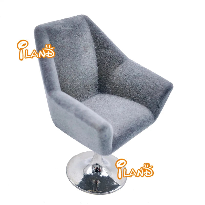 1:12 Scale Miniature Swivel Chair Flocking Leisure Living Room Dollhouse Furniture