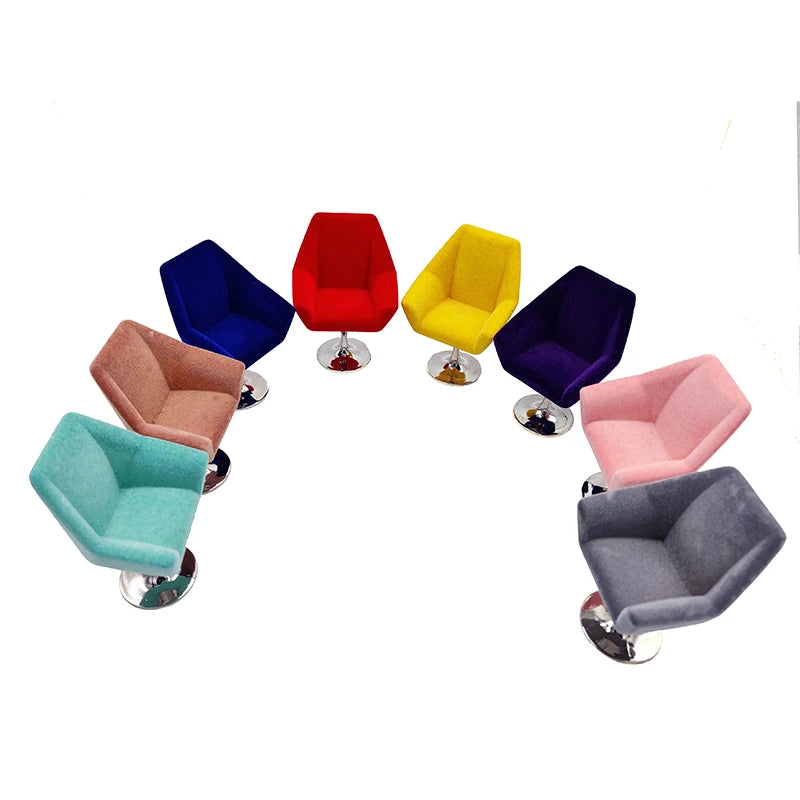 1:12 Scale Miniature Swivel Chair Flocking Leisure Living Room Dollhouse Furniture