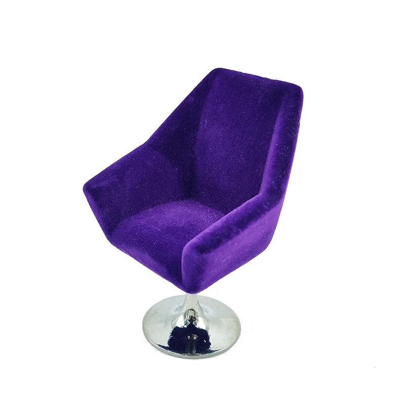 1:12 Scale Miniature Swivel Chair Flocking Leisure Living Room Dollhouse Furniture