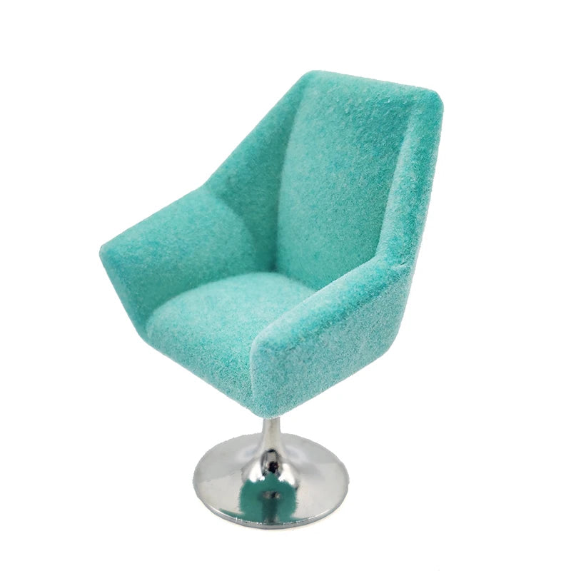 1:12 Scale Miniature Swivel Chair Flocking Leisure Living Room Dollhouse Furniture
