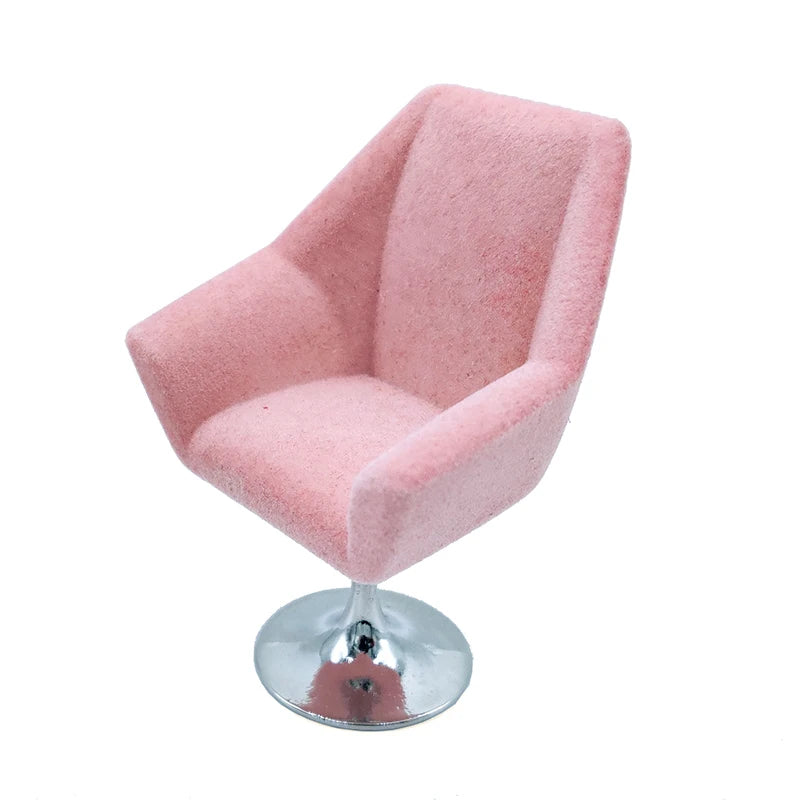 1:12 Scale Miniature Swivel Chair Flocking Leisure Living Room Dollhouse Furniture