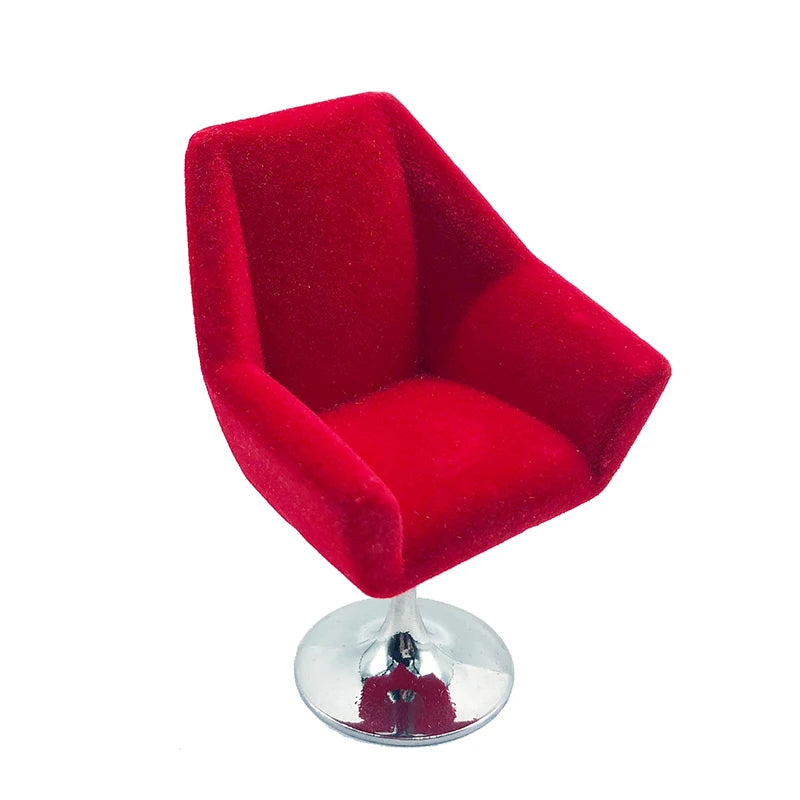 1:12 Scale Miniature Swivel Chair Flocking Leisure Living Room Dollhouse Furniture