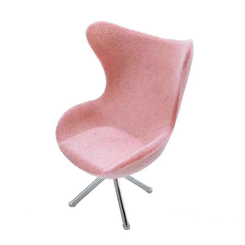 1:12 Scale Miniature Swivel Chair Modern Flocking Leisure Furniture For Dollhouse Living Room Hotel