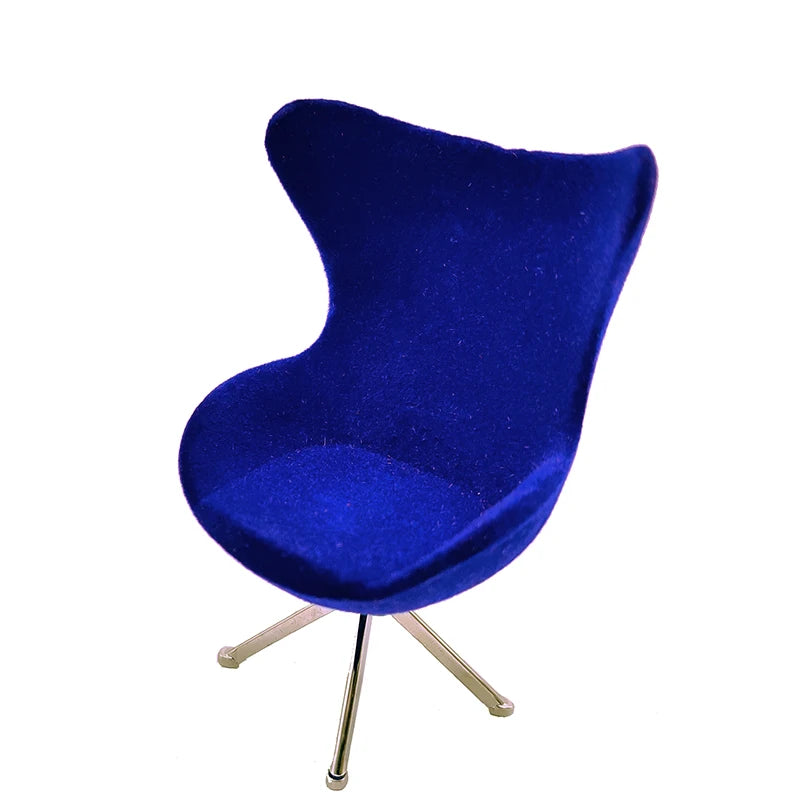 1:12 Scale Miniature Swivel Chair Modern Flocking Leisure Furniture For Dollhouse Living Room Hotel