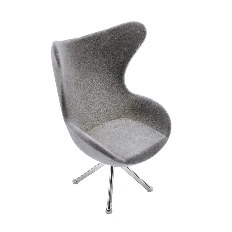 1:12 Scale Miniature Swivel Chair Modern Flocking Leisure Furniture For Dollhouse Living Room Hotel