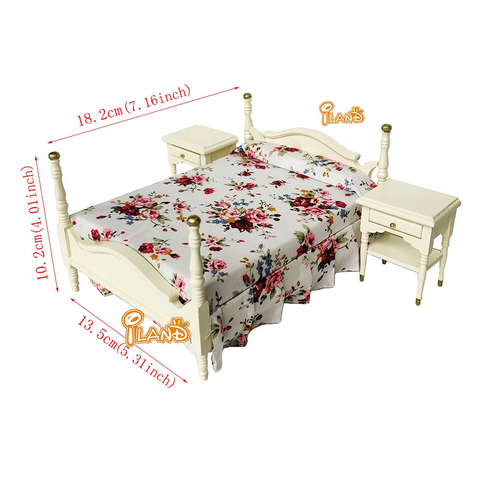1:12 Scale Miniature Dollhouse Bedroom Furniture Set With Bed Dresser Closet Accessories For Girls Boys Christmas Gift