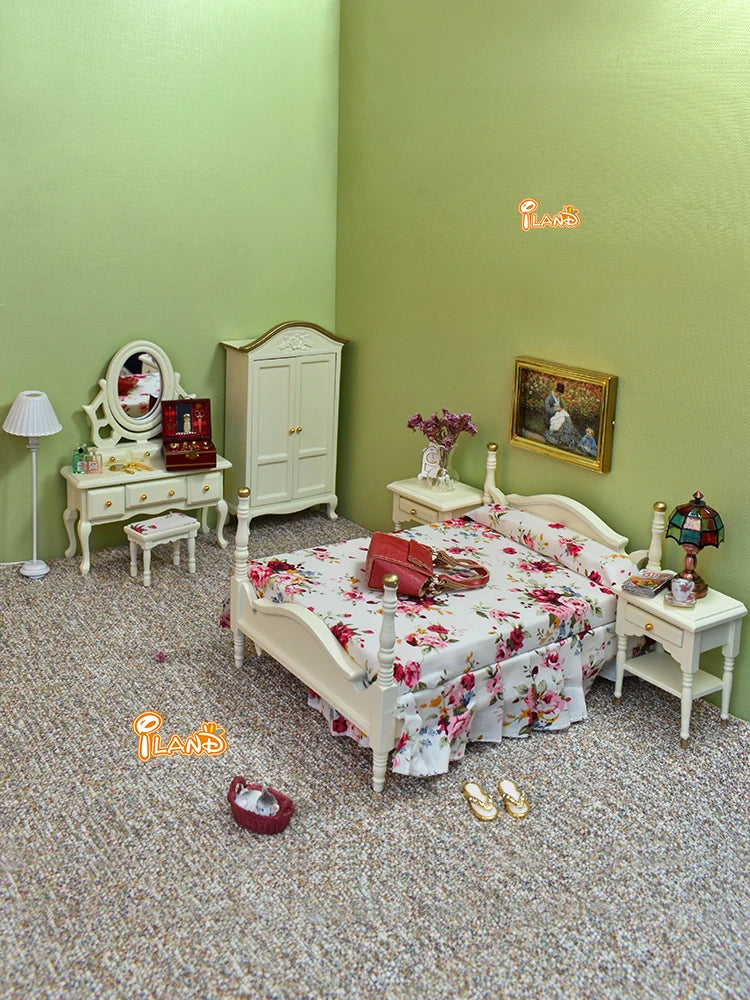 1:12 Scale Miniature Dollhouse Bedroom Furniture Set With Bed Dresser Closet Accessories For Girls Boys Christmas Gift