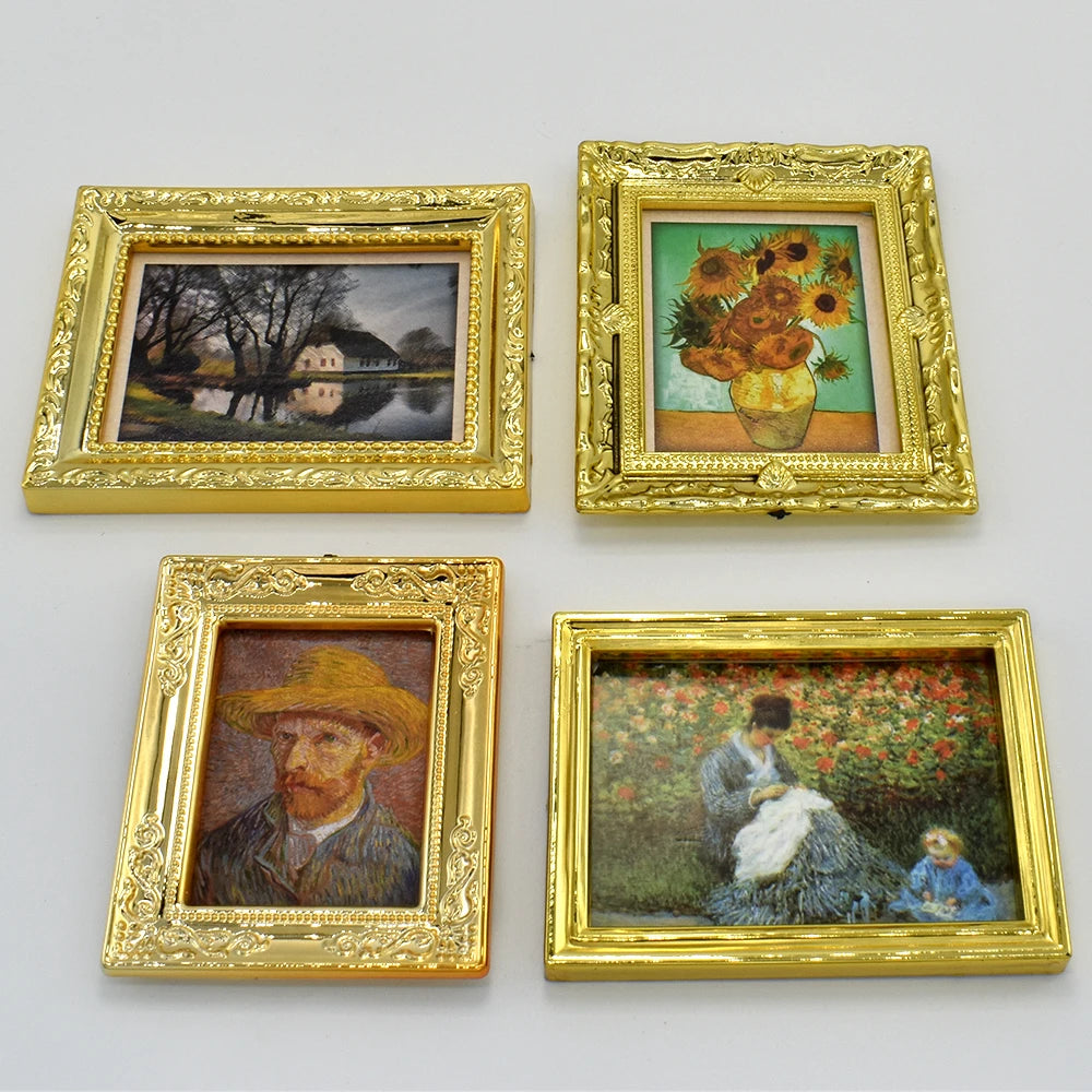 1:12 Scale Miniature Picture Frames With Printed Classical Paintings Set For Dollhouse Accessories Miniature Furniture