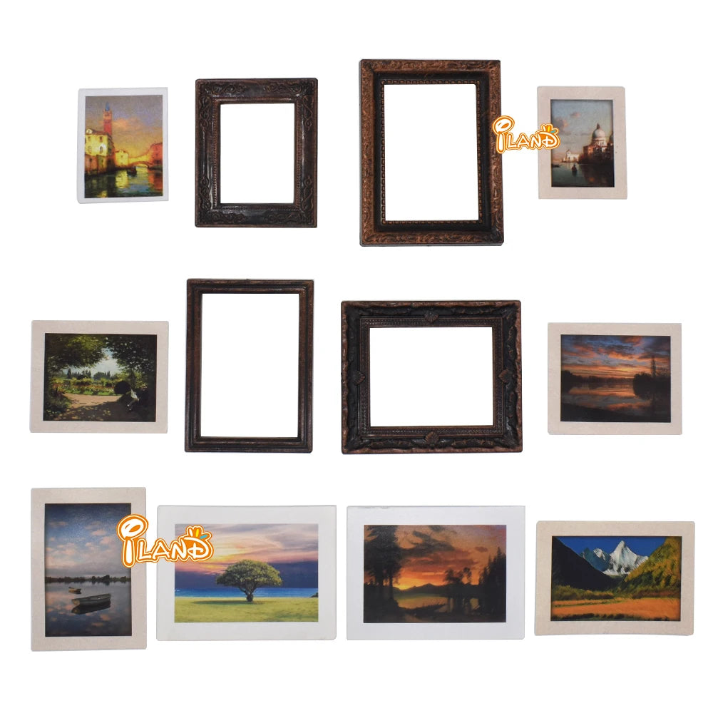 1:12 Scale Miniature Picture Frames With Printed Classical Paintings Set For Dollhouse Accessories Miniature Furniture